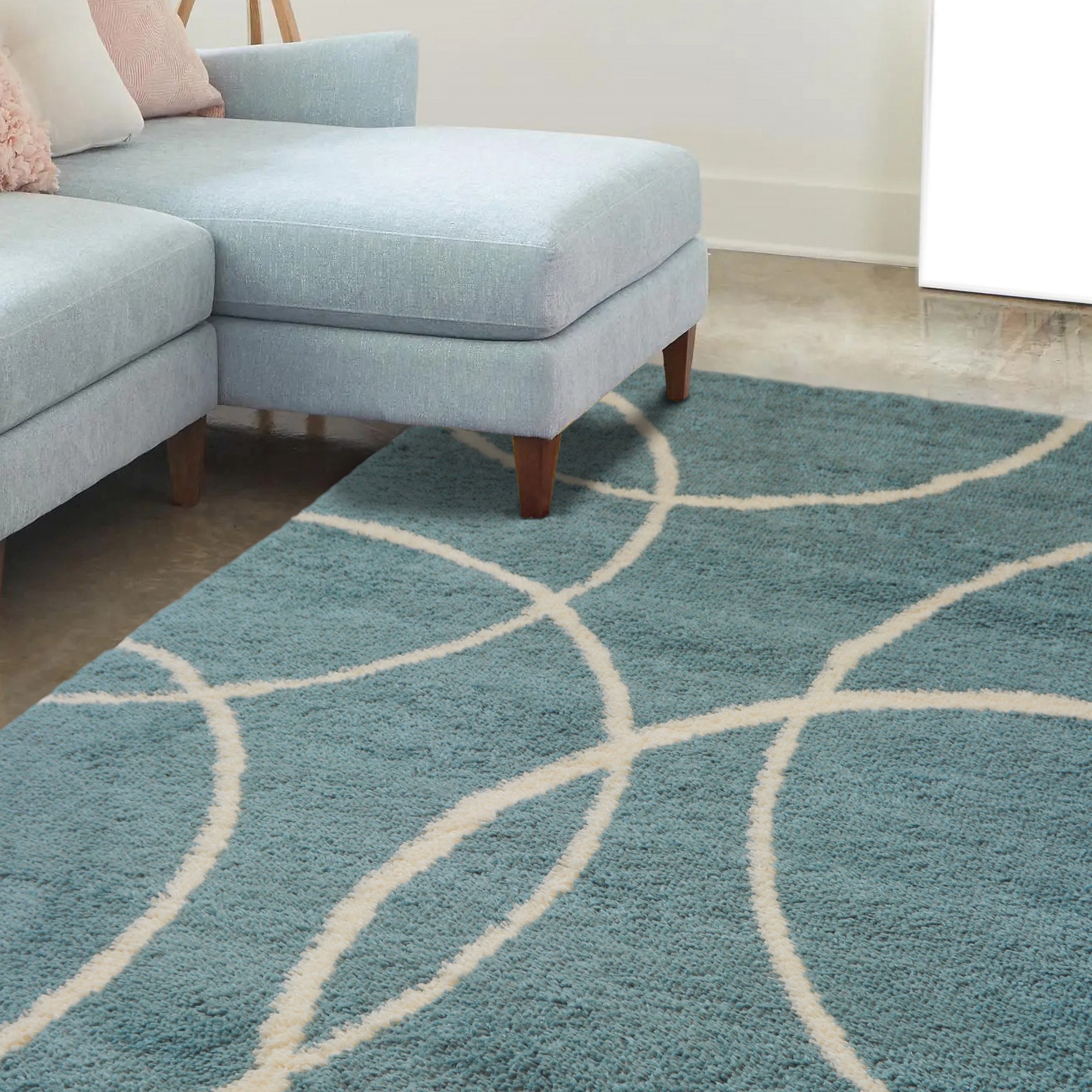 Snug Bubbles Shaggy Geometric Rugs In Blue